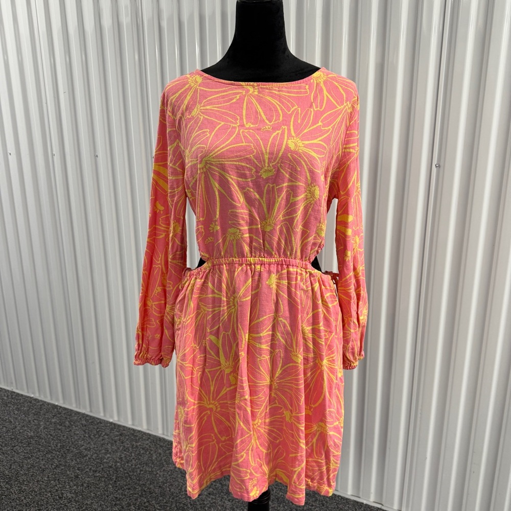 Universal Thread Women’s Pink Floral Long Sleeve Linen Dress Size Large